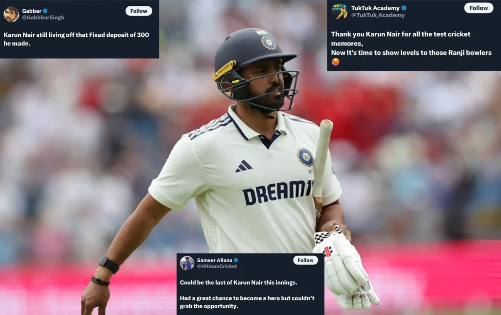 ENG vs IND: "Dear cricket, never give him a chance" – Fans criticize Karun Nair after his failure in the second innings of the Lord's Test.